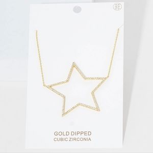 Gold Dipped CZ Star Pendant Necklace Charm Chain Statement Jewelry Accessory